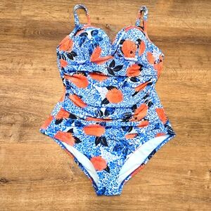 Seekers Essential Austraila Floral Blue and Coral One-Piece Swimsuit Size 12